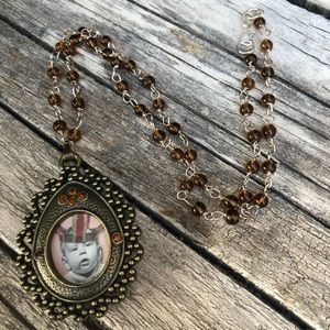 Victorian Steampunk Photo Locket Beaded Necklace